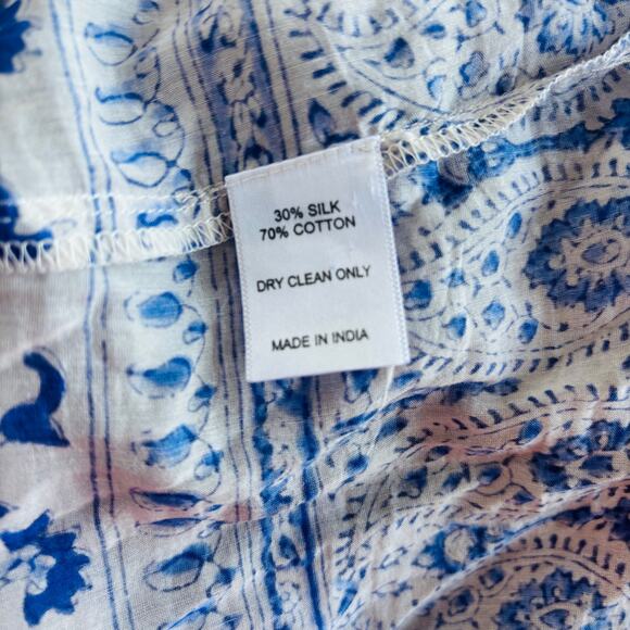 Hunter Bell Silk Blend Tassel Tie Floral Paisley Boho Blouse Blue White Small - Picture 5 of 6